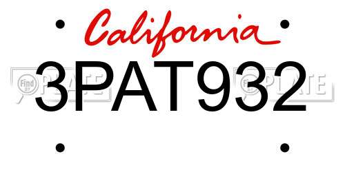 3PAT932 California License Plate