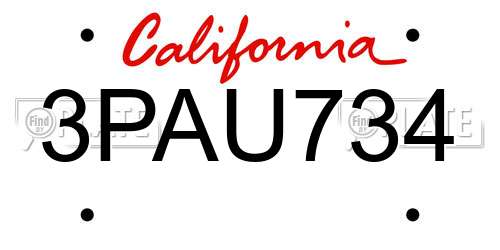 3PAU734 California License Plate