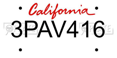 3PAV416 California License Plate