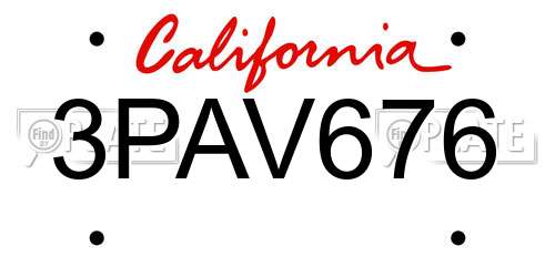 3PAV676 California License Plate