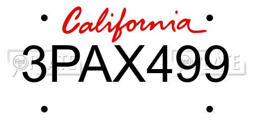 3PAX499 California License Plate