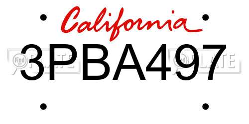3PBA497 California License Plate