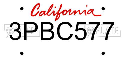 3PBC577 California License Plate