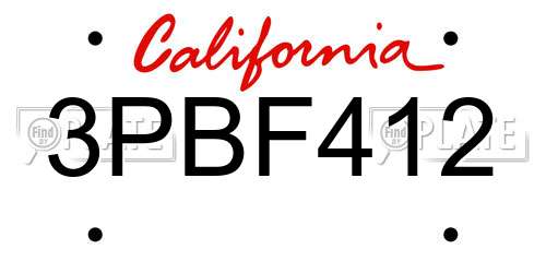 3PBF412 California License Plate