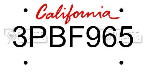 3PBF965 California License Plate