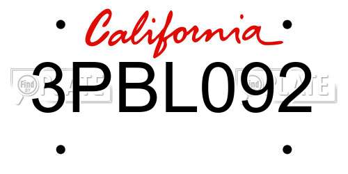 3PBL092 California License Plate