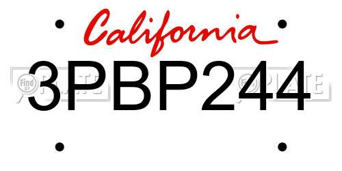 3PBP244 California License Plate