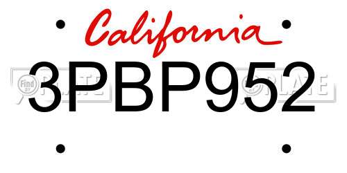 3PBP952 California License Plate