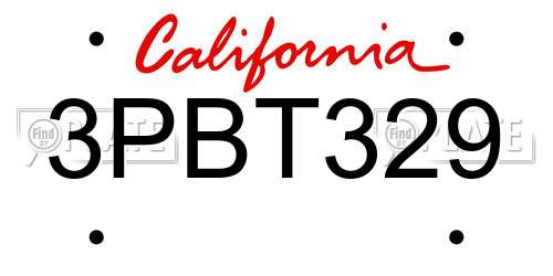 3PBT329 California License Plate