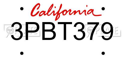 3PBT379 California License Plate
