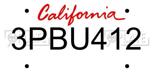 3PBU412 California License Plate
