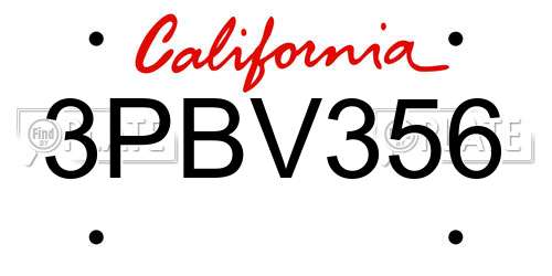 3PBV356 California License Plate