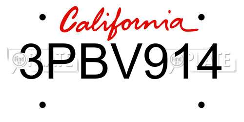 3PBV914 California License Plate