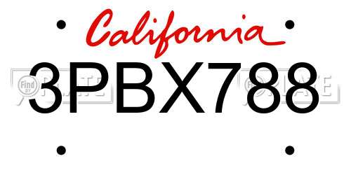 3PBX788 California License Plate