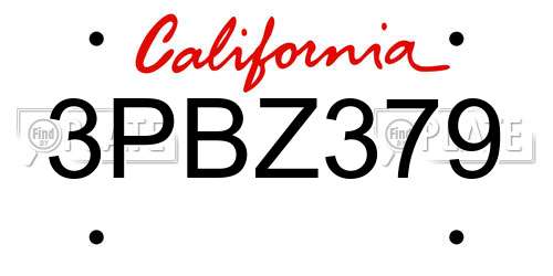 3PBZ379 California License Plate