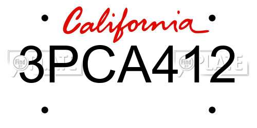 3PCA412 California License Plate
