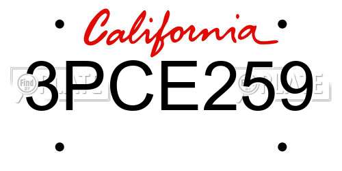 3PCE259 California License Plate