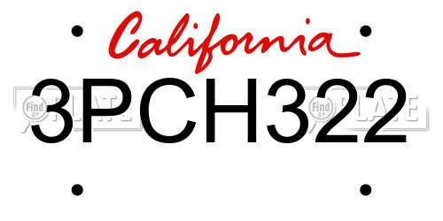 3PCH322 California License Plate
