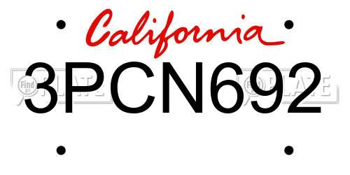 3PCN692 California License Plate