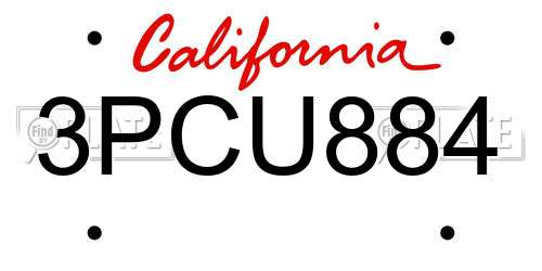 3PCU884 California License Plate