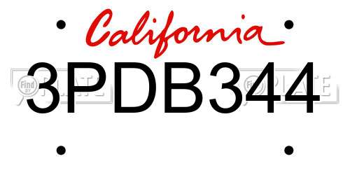 3PDB344 California License Plate