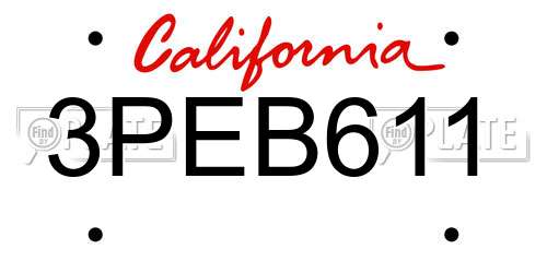 3PEB611 California License Plate