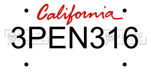 3PEN316 California License Plate