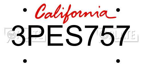 3PES757 California License Plate