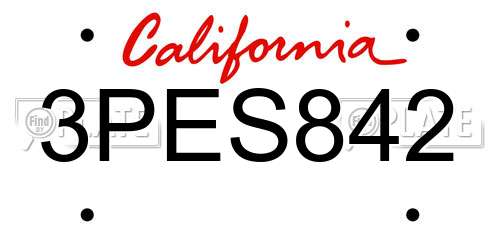 3PES842 California License Plate