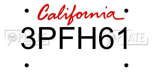 3PFH61 California License Plate