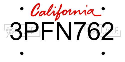 3PFN762 California License Plate