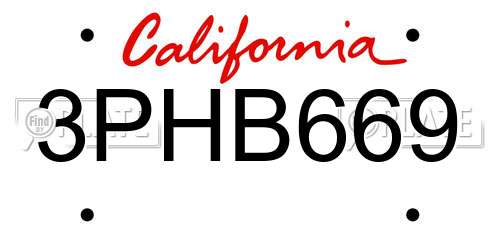 3PHB669 California License Plate