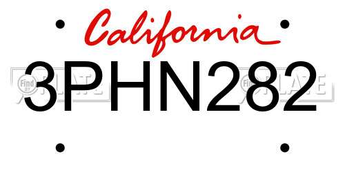 3PHN282 California License Plate
