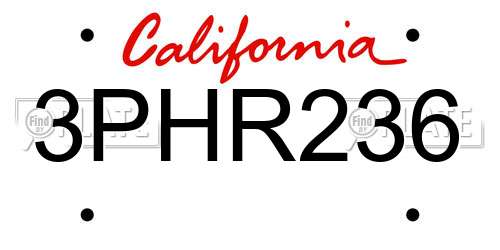 3PHR236 California License Plate