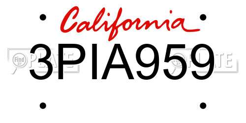 3PIA959 California License Plate