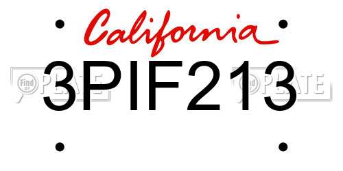 3PIF213 California License Plate