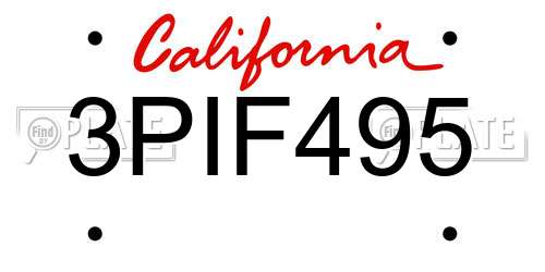 3PIF495 California License Plate
