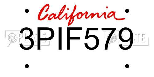 3PIF579 California License Plate