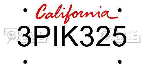 3PIK325 California License Plate