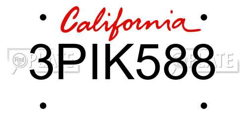 3PIK588 California License Plate