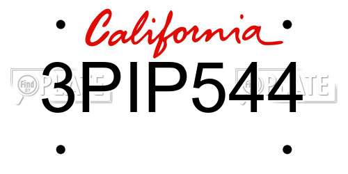3PIP544 California License Plate
