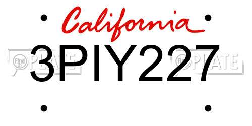 3PIY227 California License Plate