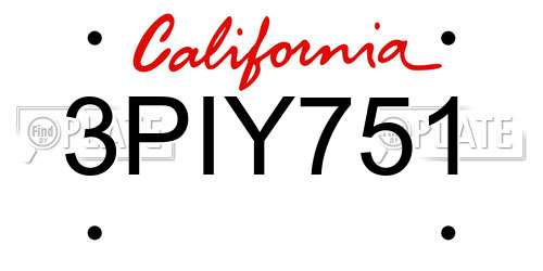 3PIY751 California License Plate