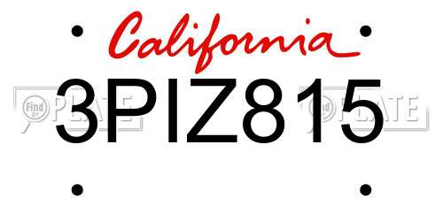 3PIZ815 California License Plate