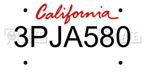 3PJA580 California License Plate