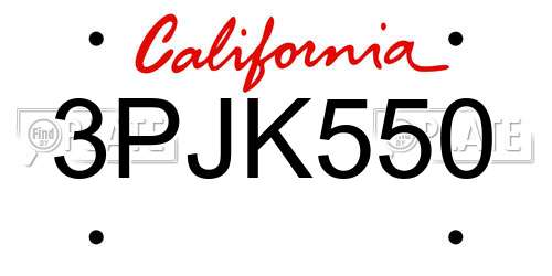 3PJK550 California License Plate