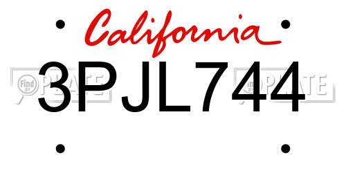 3PJL744 California License Plate