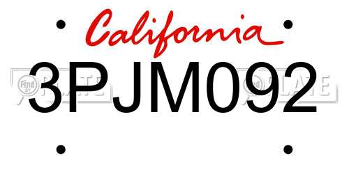 3PJM092 California License Plate