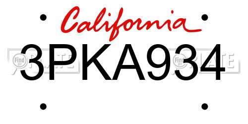 3PKA934 California License Plate
