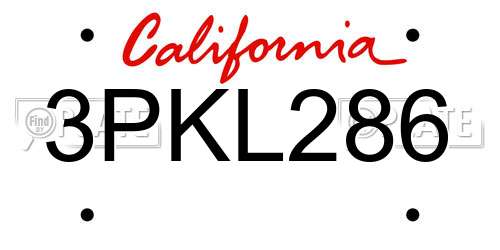 3PKL286 California License Plate